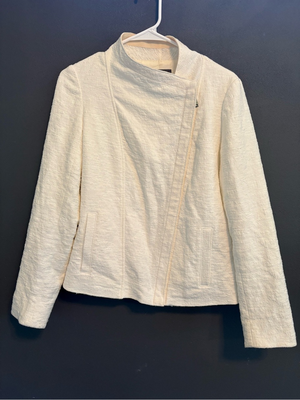 Vince Stretch Frise Asymmetrical Moto Jacket Cream Beige Size M Read Description